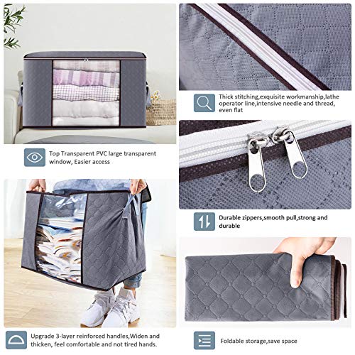 king do way 4PCS Bolsa de Almacenamiento de Ropa de Gran Capacidad, Gruesa Plegable Organizador de Edredones Manta Ropa de Polvo con la Cremallera Robusta y Asa Reforzada 60 x 43 x 35 cm (Gris)
