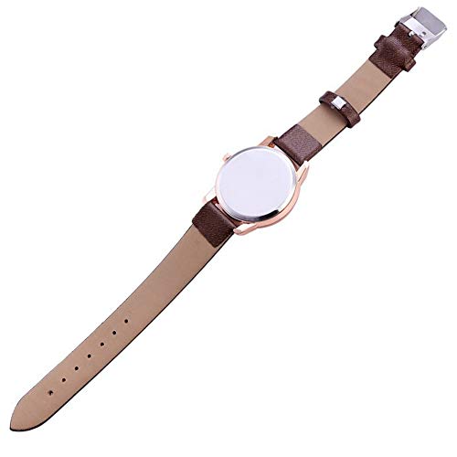 KingbeefLIU Reloj de mujer con esfera redonda simple y número árabe y correa de piel sintética analógica de cuarzo marrón