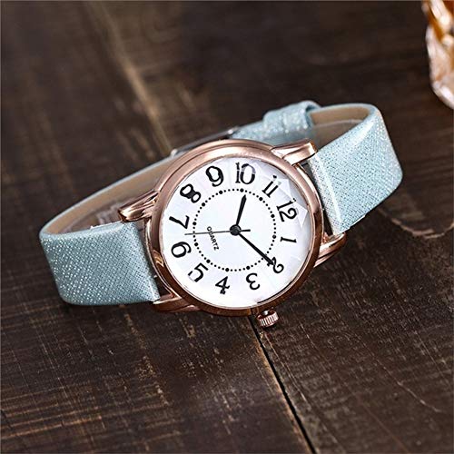 KingbeefLIU Reloj de mujer con esfera redonda simple y número árabe y correa de piel sintética analógica de cuarzo marrón