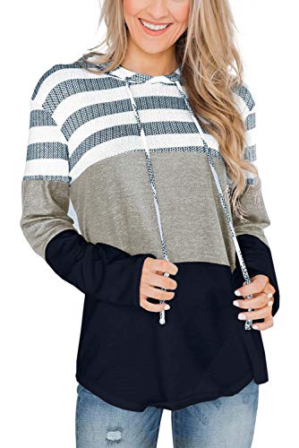 KINGFEN Sudadera con capucha para mujer de manga larga azul marino 34-36