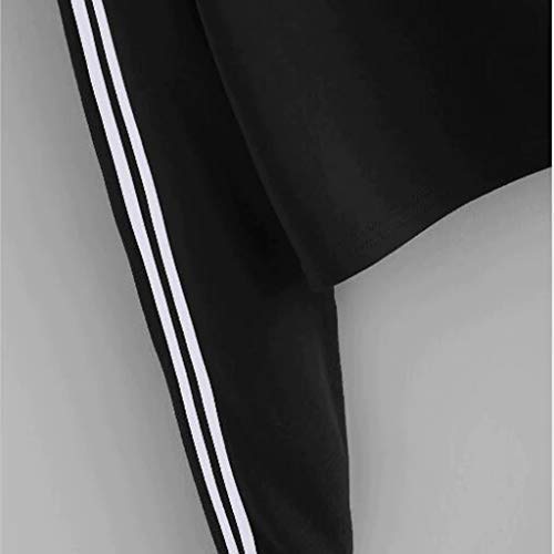 KIRALOVE Sudadera de Top Crop deportiva con capucha – Rayas laterales – Moda – Camiseta – Sudadera – Niñas – Mujer – Idea regalo original – Color negro Negro XXL