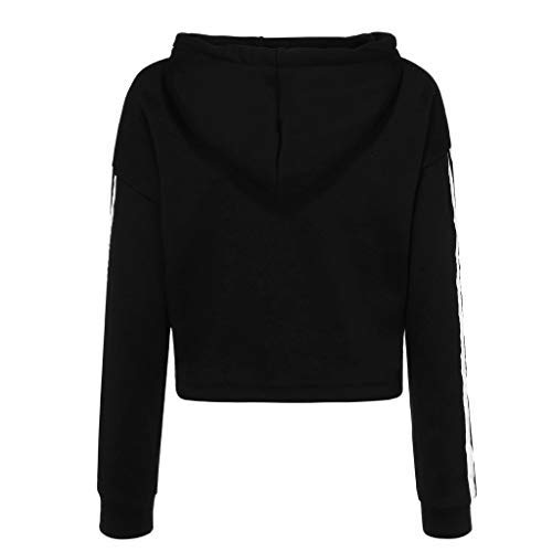 KIRALOVE Sudadera de Top Crop deportiva con capucha – Rayas laterales – Moda – Camiseta – Sudadera – Niñas – Mujer – Idea regalo original – Color negro Negro XXL