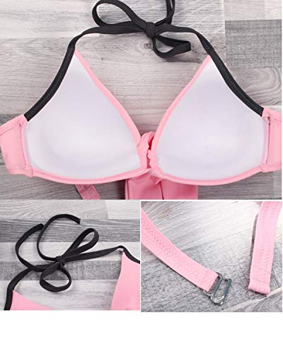KISSLACE Bikini de dos piezas para mujer, con copas push-up, acolchado, con aros, estilo bandeau. Z rosa. XL