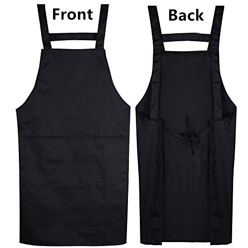 (Kit de 2) Unisex Delantal+Gorro Cocinero Delantal Mandil Original de Peto de Chef de Cocina para Hombre Mujer Negro Talla Única