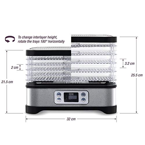 Kitchen Move - Deshidratador alimentario (temperatura ajustable, secado de alimentos, pantalla digital Manhattan con temporizador, 72 H, 250 W, 250 W)
