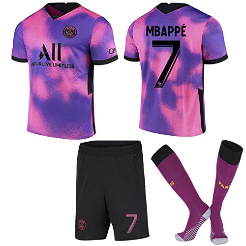KK.YY 2021 Paris Three Away Jersey Rosa Violeta Camiseta de fútbol N ° 10 Neymar N ° 7 Mbappé Camiseta para niños