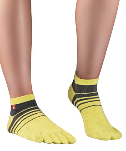 Knitido Track&Trail Spins Calcetines deportivos con dedos de hombre y mujer, para deporte, running y zapatos de cinco dedos, Talla:43-46, Colores:amarillo / antracita (901)