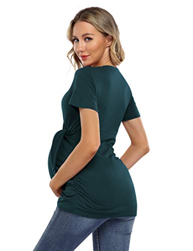 KOJOOIN Camiseta de maternidad para mujer, cuello en V, manga corta, para embarazadas verde M
