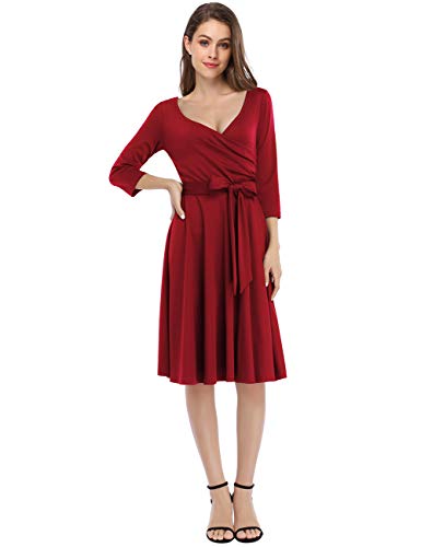 KOJOOIN Vestidos de Noche Vintage para Mujer Vestidos de los años 50 con Cuello en V Vestidos de cóctel Estilo Hepburn