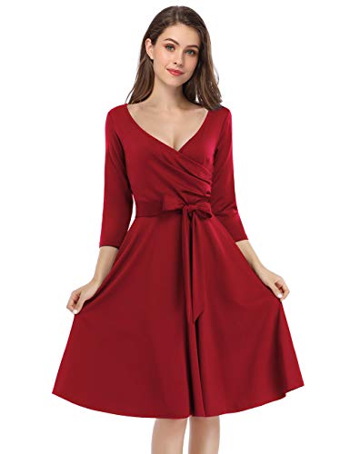 KOJOOIN Vestidos de Noche Vintage para Mujer Vestidos de los años 50 con Cuello en V Vestidos de cóctel Estilo Hepburn