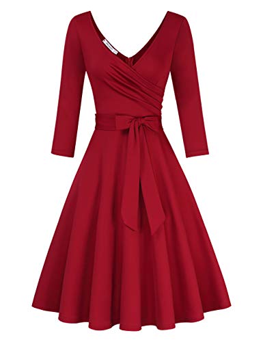 KOJOOIN Vestidos de Noche Vintage para Mujer Vestidos de los años 50 con Cuello en V Vestidos de cóctel Estilo Hepburn