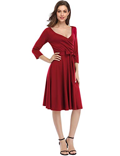 KOJOOIN Vestidos de Noche Vintage para Mujer Vestidos de los años 50 con Cuello en V Vestidos de cóctel Estilo Hepburn