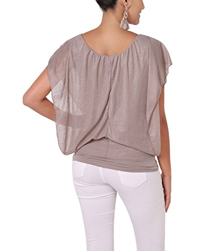 KRISP 6093-MOC-SM, Blusa Mujer Ancha Barata Elegante Fiesta, Moca (6093), S/M (36-38)