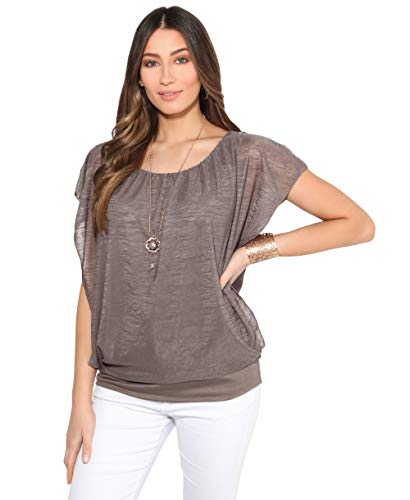 KRISP 6093-MOC-SM, Blusa Mujer Ancha Barata Elegante Fiesta, Moca (6093), S/M (36-38)