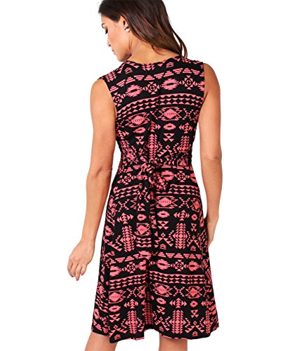 KRISP 6607-CORBLK-08, Vestido Corto Patinadora Vuelo Fruncido Busto, Coral/Negro (6607), 36