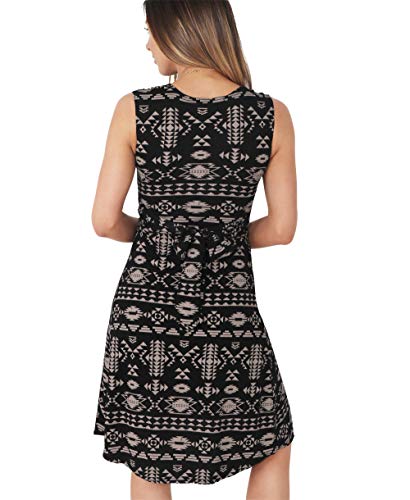 KRISP 6607-MOCBLK-20, Vestido Mujer Casual Corto Estampado Tallas Grandes, Café/Negro, 48