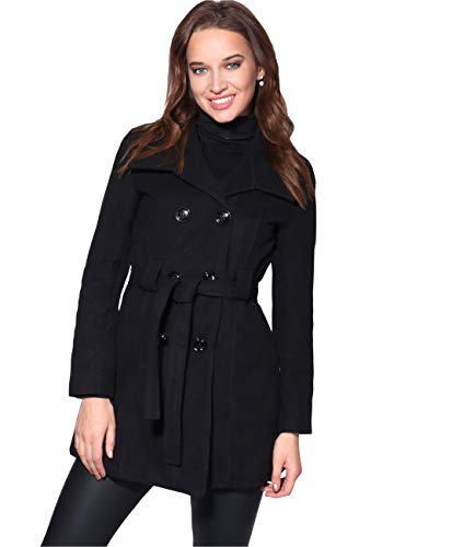 KRISP Abrigo Mujer Doble Abotonadura Paño Invierno Vestir Talla Grande, Negro (5651), 44, 5651-BLK-16