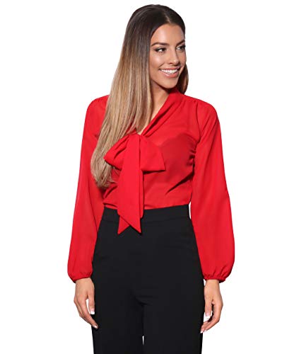 KRISP Blusa Mujer Cuello Lazo Elegante, Rojo (9522), 46, 9522-RED-18