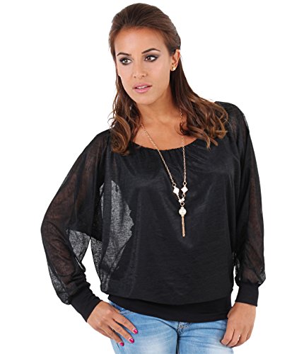 KRISP Blusa Mujer Moda Casual Juvenil Manga Larga Original Talla Grande Elegante, Negro (7214), S (36-38), 7214-BLK-S