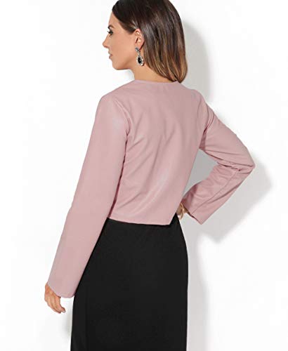 KRISP Bolero Elegante Mujer Fiesta Torera Talla Grande Manga Larga Joven Chaqueta Corta Boda Formal Vestir, (Rosa, XL), 4432-PNK-XL
