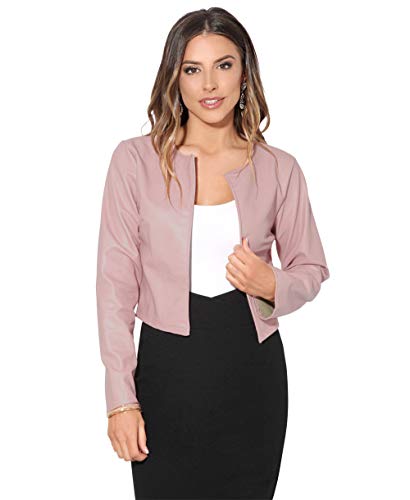 KRISP Bolero Elegante Mujer Fiesta Torera Talla Grande Manga Larga Joven Chaqueta Corta Boda Formal Vestir, (Rosa, XL), 4432-PNK-XL