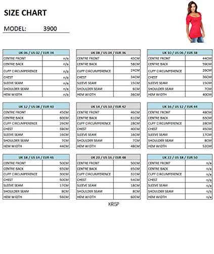 KRISP Camiseta Manga Plisada Escote, Rojo, 36, 3900-RED-08