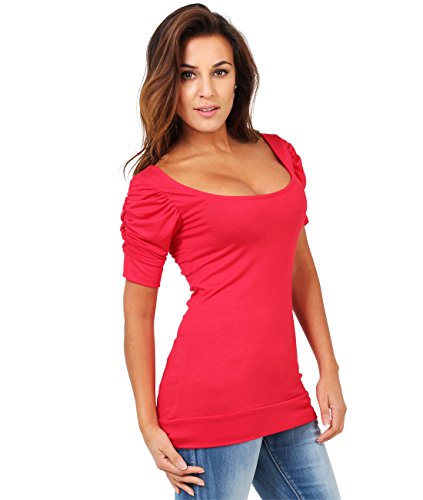KRISP Camiseta Manga Plisada Escote, Rojo, 36, 3900-RED-08