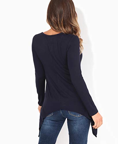 KRISP Camiseta Mujer Asimétrica Básica Moda Manga Larga Original Barata Picos, Azul Marino, 38 EU (10 UK), 5402-NVY-10