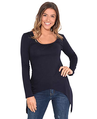 KRISP Camiseta Mujer Asimétrica Básica Moda Manga Larga Original Barata Picos, Azul Marino, 38 EU (10 UK), 5402-NVY-10