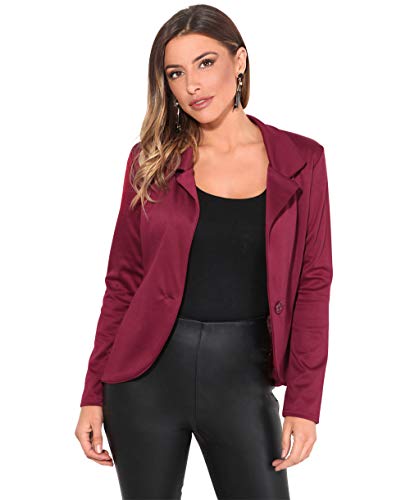 KRISP Chaqueta Mujer Vestir Casual Elegante Básica Blazer Talla Grande Traje Manga Larga Joven, (Granate (3558), 46 EU (18 UK)), 3558-WIN-18