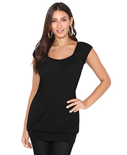 KRISP Mujer Camiseta Larga Básica Manga Corta (7604-BLK-08)
