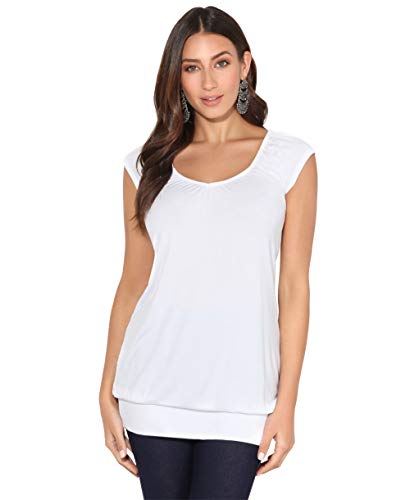 KRISP Mujer Camiseta Larga Básica Manga Corta (7604-WHT-10)