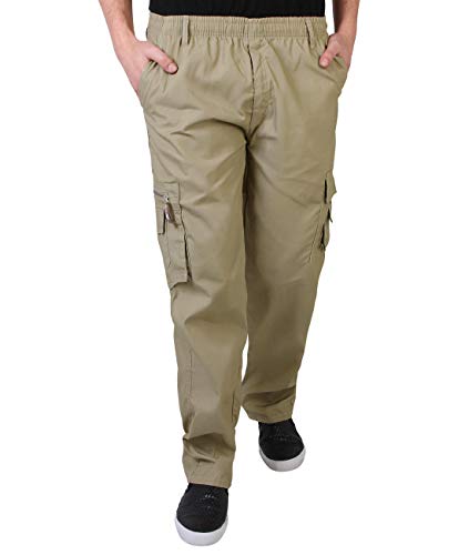 KRISP Pantalón Hombre Casual Cargo Cómodos Bolsillos Laterales Baratos Algodón, Piedra, M, 7918-STN-M