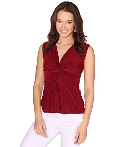 KRISP Top Mujer Original Elegante Camiseta Fruncido Blusa Tallas Grandes Camisa Fiesta, (Burdeos (7489), L), 7489-WIN-L