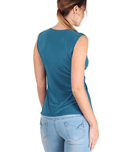 KRISP Top Mujer Original Elegante Camiseta Fruncido Blusa Tallas Grandes Camisa Fiesta, (Verde Azulado (7489), S), 7489-TEA-S