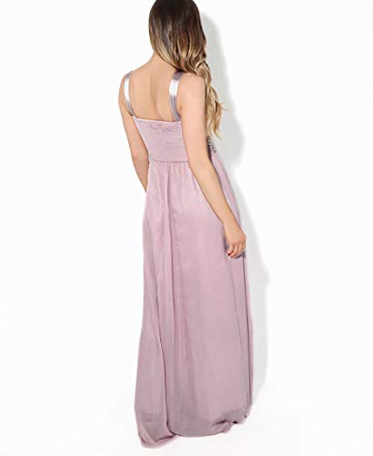 KRISP Vestido Fiesta Largo Dama de Honor Corte Imperio Invitada Boda Tallas Grandes Elegante Madrina Ceremonia, (Crema/Topo (5274), 36 EU (08 UK)), 5274-CRMTAU-08