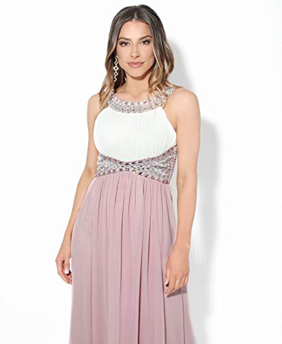 KRISP Vestido Fiesta Largo Dama de Honor Corte Imperio Invitada Boda Tallas Grandes Elegante Madrina Ceremonia, (Crema/Topo (5274), 36 EU (08 UK)), 5274-CRMTAU-08