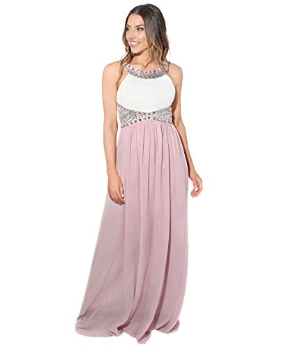 KRISP Vestido Fiesta Largo Dama de Honor Corte Imperio Invitada Boda Tallas Grandes Elegante Madrina Ceremonia, (Crema/Topo (5274), 36 EU (08 UK)), 5274-CRMTAU-08