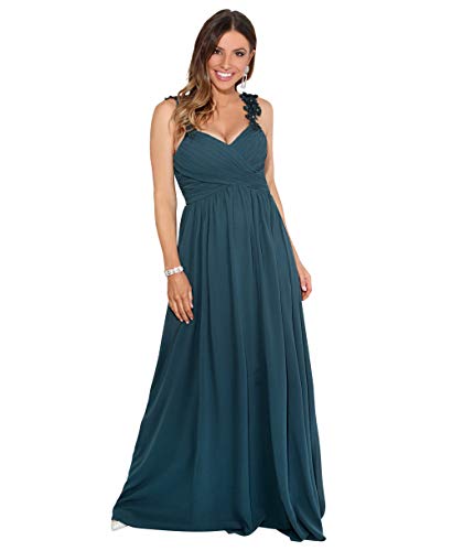 KRISP Vestido Fiesta Largo Gasa Dama Honor Corte Imperio Invitada Boda Talla Grande Elegante Madrina Ceremonia, Azul Petróleo (2410), 44 EU (16 UK), 2410-PTRL-16