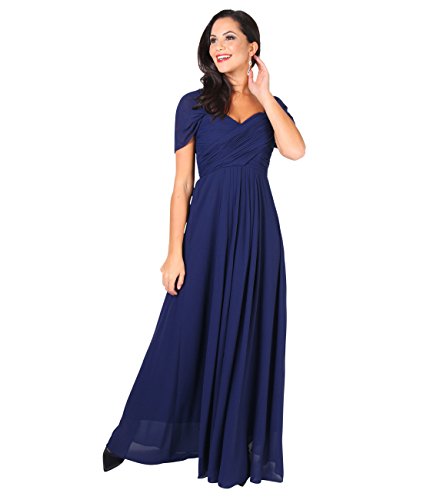 KRISP Vestido Fiesta Largo Talla Grande Boda Elegante Plisado Noche, (Azul Marino (4815), 42 EU (14 UK)), 4815-NVY-14, Azul Marino (4815), 42 EU (14 UK), 4815-NVY-14