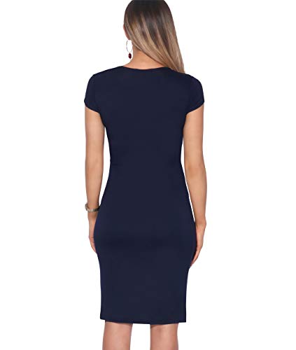 KRISP Vestido Moda Mujer Fruncido, Azul Marino 6678, 42, 6678-NVY-14