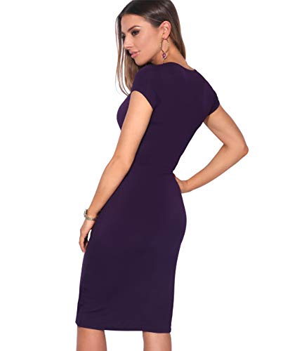 KRISP Vestido Moda Mujer Fruncido, Morado (6678), 48, 6678-PUR-20