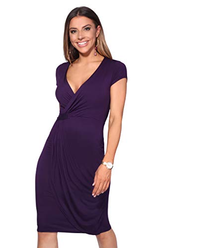 KRISP Vestido Moda Mujer Fruncido, Morado (6678), 48, 6678-PUR-20