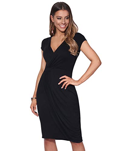 KRISP Vestido Moda Mujer Fruncido, Negro (6678), 36, 6678-BLK-08