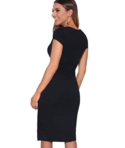 KRISP Vestido Moda Mujer Fruncido, Negro (6678), 40, 6678-BLK-12