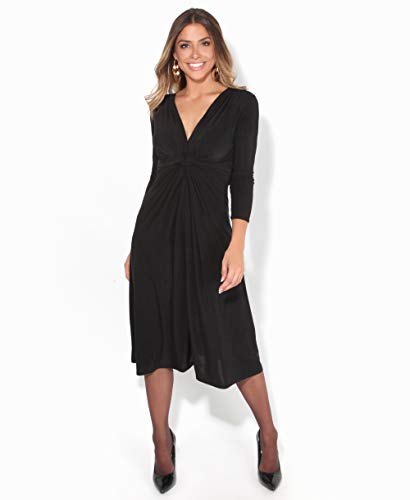 KRISP Vestido Mujer Corto Talla Grande Boda Noche Manga Cóctel Barato Fiesta Elástico Plisado Elegante Ceremonia, (Negro (2705), 46 EU (18 UK)), 2705-BLK-18
