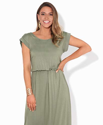 KRISP Vestido Mujer Tallas Grandes Largo Barato Casual Ibicenco De Día Ropa Hippie Online Ofertas, (Caqui (3269), 36 EU (08 UK)), 3269-KHA-08