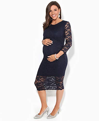 KRISP Vestido Premamá Moderna Fiesta Encaje Cóctel Corto Barato Elegante, (Azul Marino, L), ES9082-NVY-L