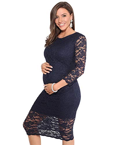 KRISP Vestido Premamá Moderna Fiesta Encaje Cóctel Corto Barato Elegante, (Azul Marino, S), ES9082-NVY-S