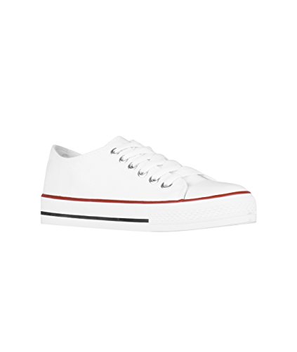 KRISP Zapatillas Mujer Tipo Estilo Imitación Casuales Lona Cordones Baja Alta Puntera Goma, (Blanco (2345), 37 EU (4 UK)), 2345-WHT-4